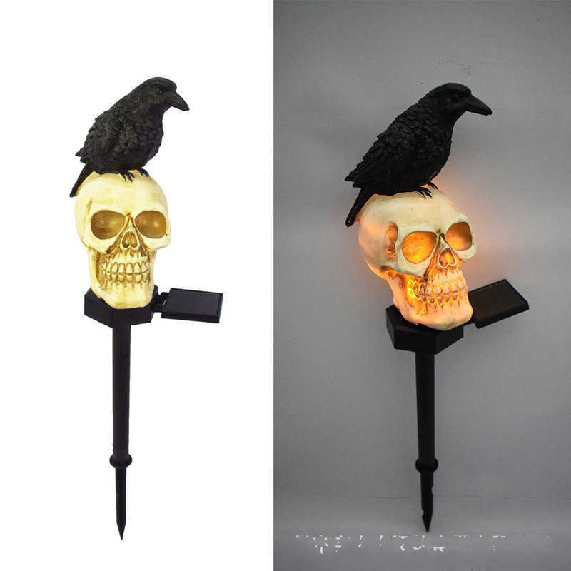 Halloween New Outdoor Solar Garden Light Resin Landscape Ground Insertion Skeleton Head Crow Atmosphere Decoration