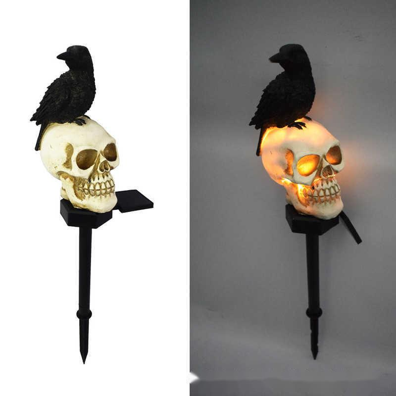 Halloween Ny utomhus Solar Garden Light Harts Landscape Ground Insertion Skeleton Head Crow Atmosphere Decoration